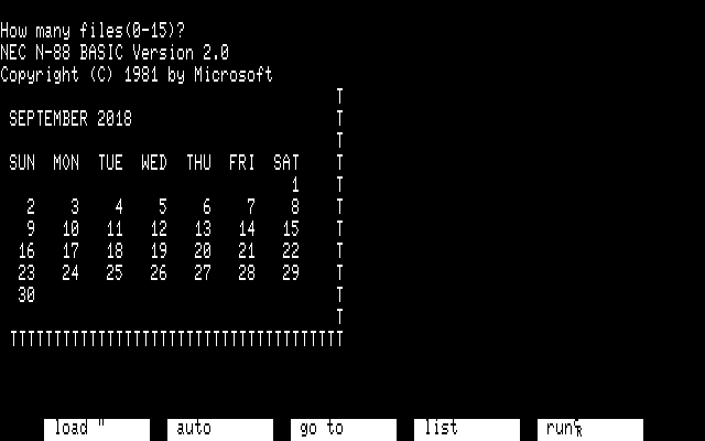 カレンダーはPC8801の画面キャプチャw