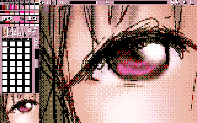 マルチペイント(MPS.EXE Ver1.01)画面、瞳の部分の細かいドットは消したかったかな…(^_^;)