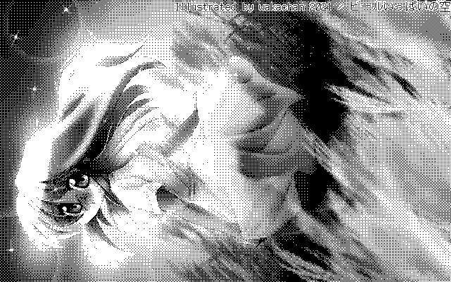 【デジタル8色アナログ16色】「ビールいっぱいの空」白黒2値(640×400)版(B/W BinaryImage)、やっぱり縦ドット数が倍で正方形だと2値でもなんとかなるモノよのぉ…(^_^;)