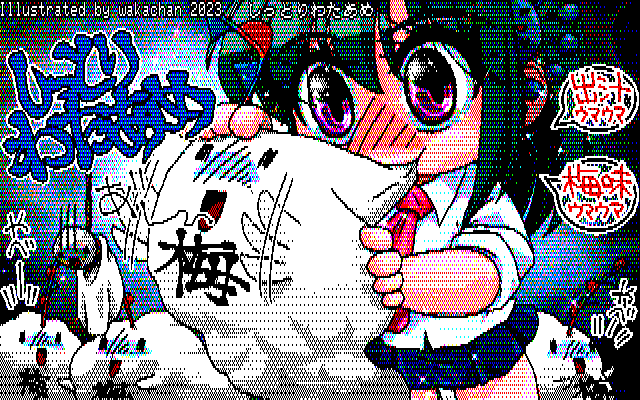 【デジタル8色アナログ16色】デジタル8色(8colors Dithering)版、背景は8色でもなんとか補えるハズと判ってましたが…髪がなヽ(^.^;)丿緑は1色しか無いから…でもそれなりにはまとまった感だ(^_^;) [KTY形式][KT4形式]