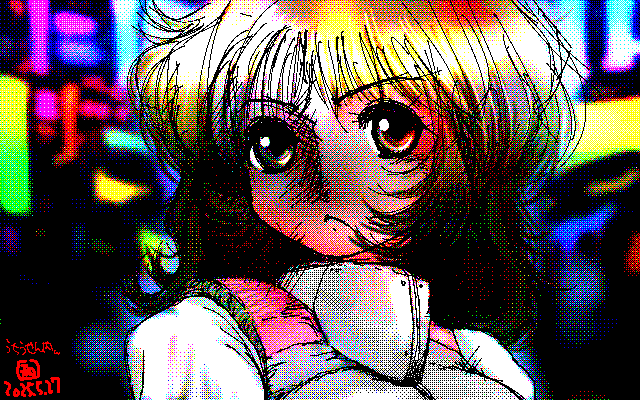 「400lineExcelArtおさらいデジタル8色(8colors Dithering)版、640×400(PC9801)8色画面の生成(正方形ドット)