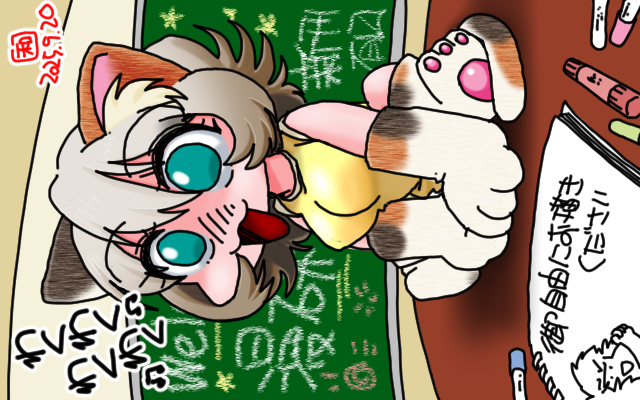 「店番ぬこ部員(漫研)」フルカラー版、文化祭会場で店番するぬこ＼(^o^)／こんな時間に目覚めて眠れなくなってしまったのがイカンっ!＼(T_T)／