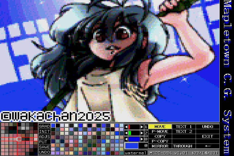 【デジタル8色アナログ16色】「スイカ割り少女」ML1形式生成のためのMapletown C.G. System MEDI-68K(MEDI68.X Ver1.01)画面