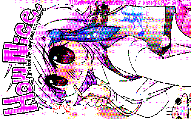 【デジタル8色アナログ16色】デジタル8色(8colors Dithering)版、流石にこの色は8色には厳しいかな…(^_^;)ちょっとレベル補正して少し濃い目にはしたけど、やっぱ白飛びですね、あと文字も潰れたヽ(^.^;)丿 [KTY形式][KT4形式]