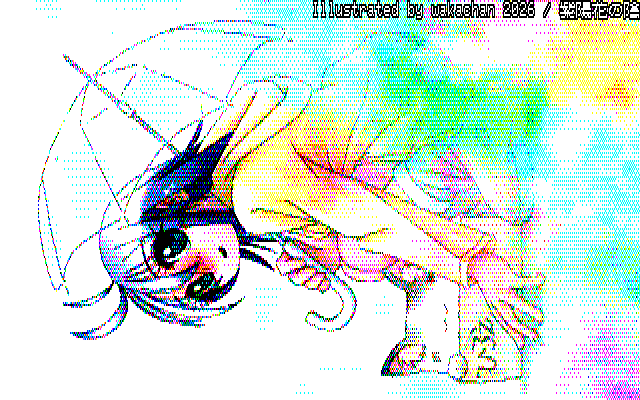 【デジタル8色アナログ16色】デジタル8色(8colors Dithering)版、No.1098[紫陽花の陰]、濃くはなるのですが、実は8色化前に逆に濃くしているのです…でないと、薄過ぎるとゆー問題が生じるのでして…(^_^;)未だに塩梅むつかちー [KTY形式][KT4形式]
