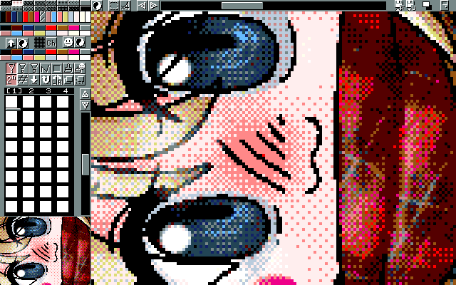【デジタル8色アナログ16色】「重装備でも丈は…ね」MAG形式生成のためのマルチペイント(MPS.EXE Ver1.01)画面