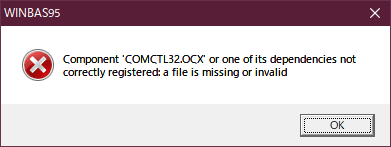 いつものようにBMP形式をCSV形式に変換しようと、BASICのプログラムを起動しようとしたらエラーが…＼(T_T)／「Component 'COMCTL32.OCX' or one of its dependencies not correctly registered: a file is missing or invalid」なぜっ!?＼(T_T)／