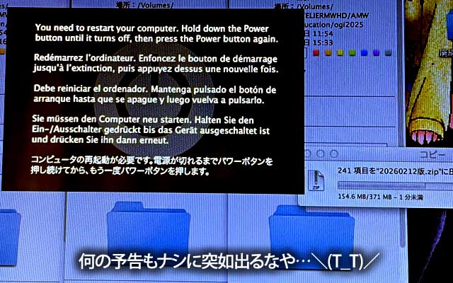 これが出ちゃったらもう…やる気もどっか行ってまうがなー\(T_T)/zip圧縮の最中だから、zipは壊れてるだろうな…(^_^;)